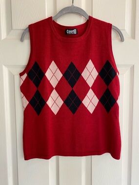 Court Studio Red Argyle Knit Sleeveless Sweater Vest